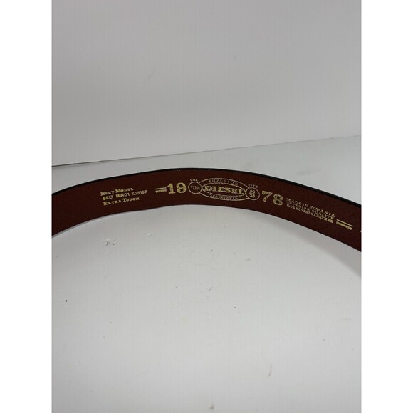 Vintage DIESEL Belt Mino01 Brown Buffalo Leather Logo Buckle Brass Size 36 - Picture 3 of 5